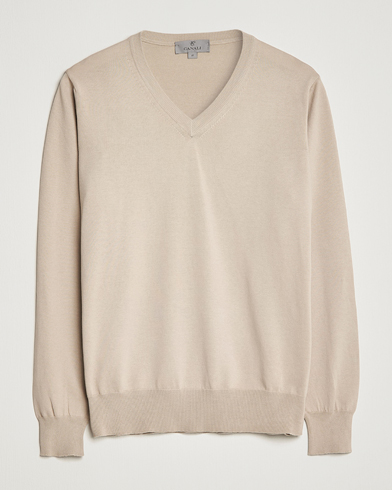 Mies |  | Canali | Cotton V-Neck Pullover Beige