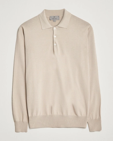 Mies | Canali | Canali | Cotton Long Sleeve Polo Beige
