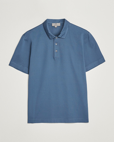 Mies |  | Canali | Short Sleeve Polo Pique Steel Blue