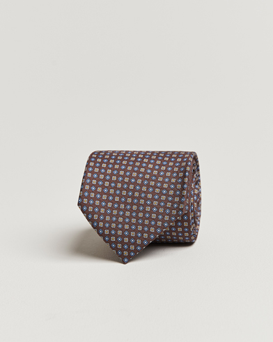 Mies | Solmiot | Canali | Micro Pattern Printed Silk Tie Brown
