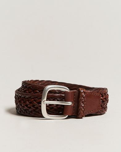 Mies | Vyöt | Orciani | Braided Leather Belt 3,5 cm Cognac