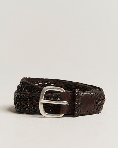 Mies | Vyöt | Orciani | Braided Leather Belt 3,5 cm Dark Brown