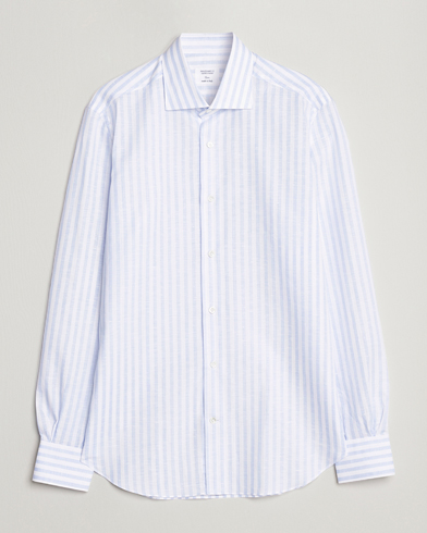 Mies | Mazzarelli | Mazzarelli | Soft Cotton/Linen Shirt Light Blue Stripe
