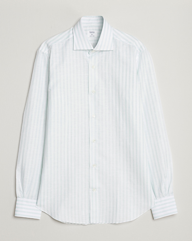 Mies |  | Mazzarelli | Soft Cotton/Linen Shirt Light Green Stripe