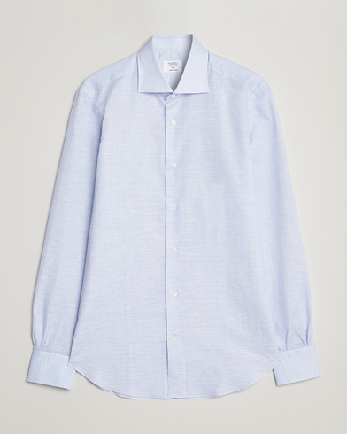 Mies | Pellavapaidat | Mazzarelli | Soft Cotton/Linen Shirt Light Blue