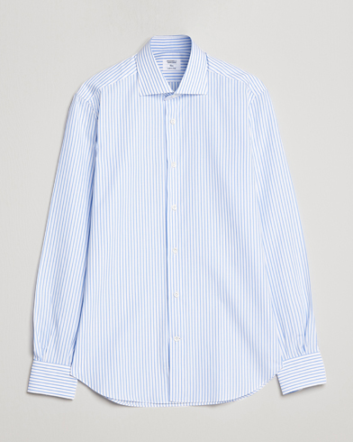 Mies |  | Mazzarelli | Soft Cotton Cut Away Shirt Light Blue Stripe