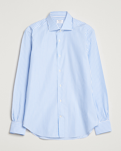 Mies |  | Mazzarelli | Soft Cotton Cut Away Shirt Blue Stripe