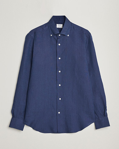 Mies |  | Mazzarelli | Soft Linen Button Down Shirt Navy