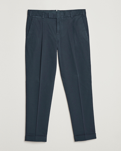 Mies | PT01 | PT01 | Slim Fit Pleated Linen Blend Trousers Navy