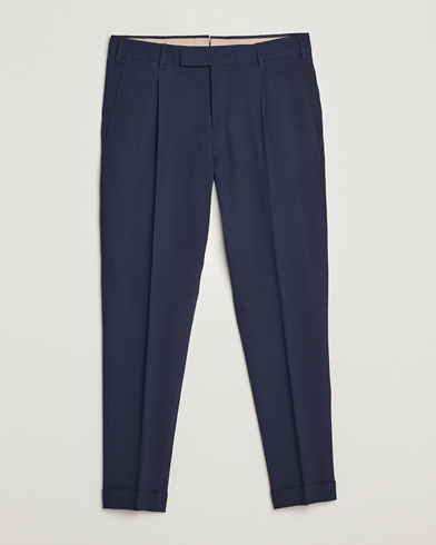 Mies | PT01 | PT01 | Slim Fit Pleated Glencheck Wool Trousers Navy