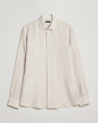 Mies |  | Zegna | Slim Fit Linen Shirt Light Beige