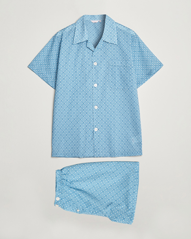Mies |  | Derek Rose | Shortie Printed Cotton Pyjama Set Blue