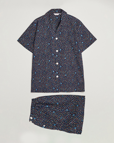 Mies | Oloasut | Derek Rose | Shortie Printed Cotton Pyjama Set Navy Multi