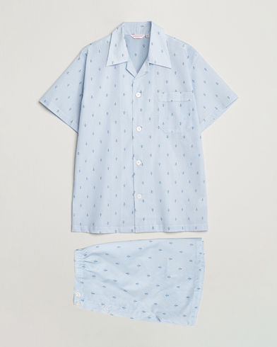 Mies | Yöpuvut ja kylpytakit | Derek Rose | Shortie Printed Cotton Pyjama Set Blue
