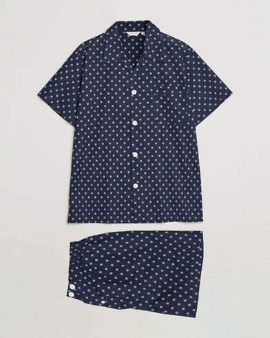 Mies | Oloasut | Derek Rose | Shortie Printed Cotton Pyjama Set Navy