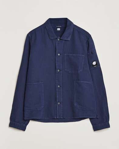 Mies |  | C.P. Company | Broken Linen/Cotton Garment Dyed Overshirt Navy