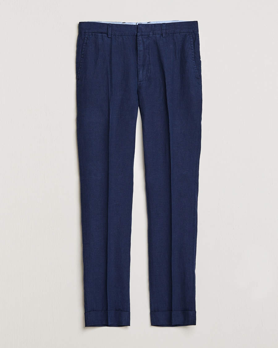 Polo Ralph Lauren Linen Pleated Trousers Navy – Sininen