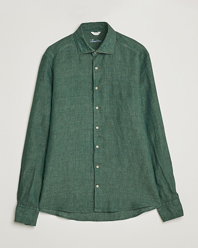 Mies |  | Stenströms | Slimline Cut Away Linen Shirt Dark Green