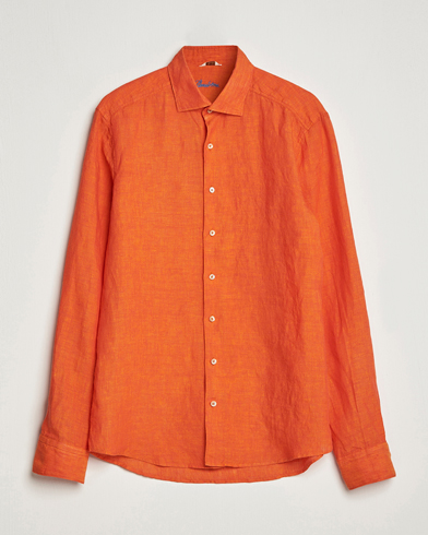 Mies |  | Stenströms | Slimline Cut Away Linen Shirt Orange