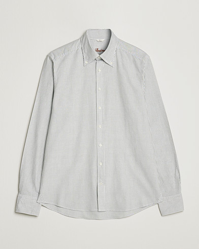 Mies |  | Stenströms | Slimline Washed Striped Oxford Shirt Green