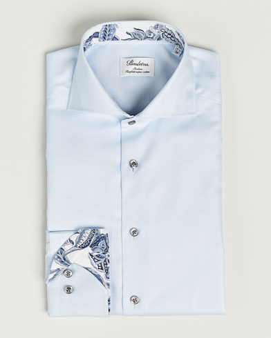 Mies |  | Stenströms | Slimline Houndstooth Contrast Shirt Blue