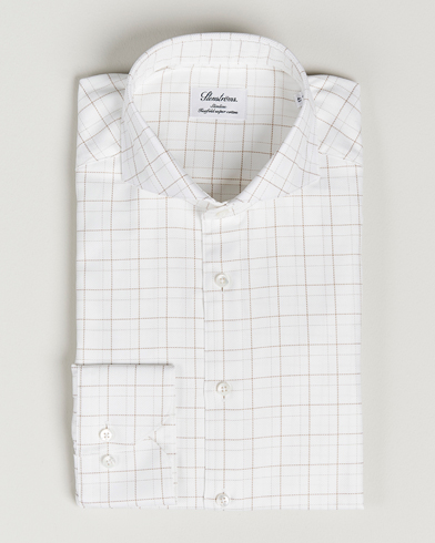 Mies |  | Stenströms | Slimline Cut Away Windowpane Shirt White/Beige