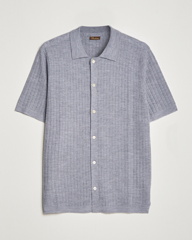 Mies | Uutuudet | Stenströms | Merino/Lyocell Ribbed Buttoned Polo Shirt Grey