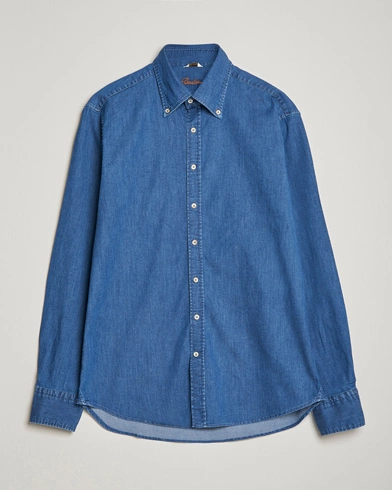 Mies | Stenströms | Stenströms | Fitted Body Button Down Garment Washed Shirt Mid Blue Denim