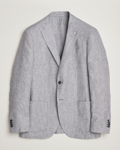 Mies | Uutuudet | L.B.M. 1911 | Jack Regular Fit Houndstooth Linen Blazer Grey