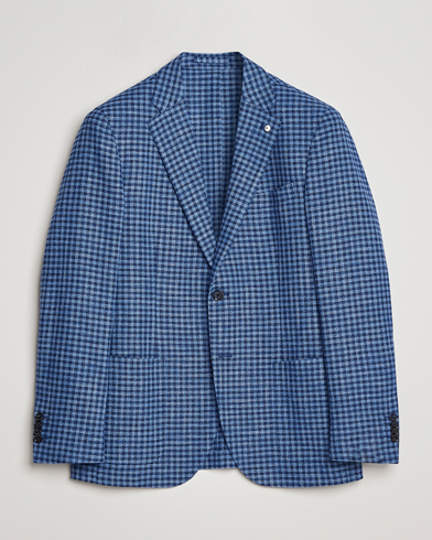 Mies | Pikkutakit | L.B.M. 1911 | Jack Regular Fit Checked Virgin Wool/Linen Blazer Blue