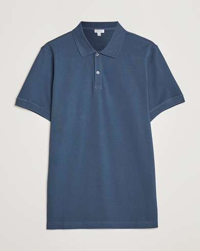 Mies |  | Sunspel | Short Sleeve Pique Polo Shale Blue