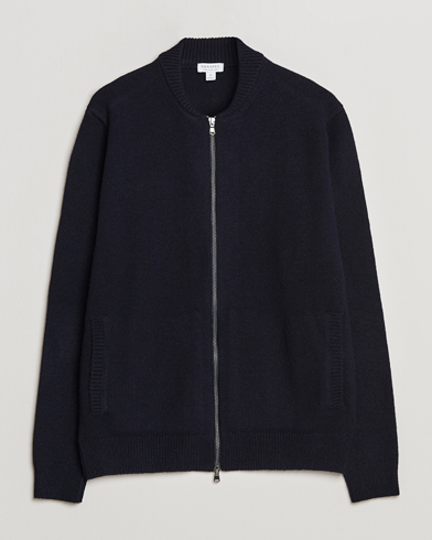Mies |  | Sunspel | Knitted Lambswool/Cashmere Bomber Jacket Navy