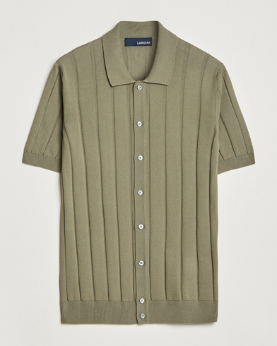 Mies | Lardini | Lardini | Short Sleeve Knitted Cotton Crèpe Shirt Olive
