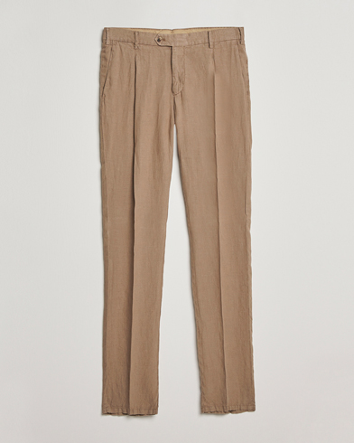 Mies | Pellavahousut | Lardini | Pleated Linen Trousers Beige