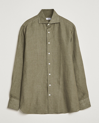 Mies | Pellavapaidat | 100Hands | Signature Linen Cut Away Shirt Green