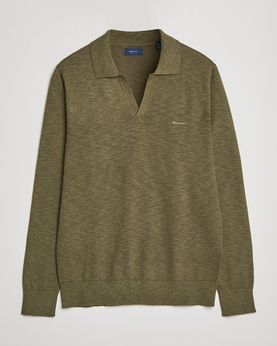 Mies | Kaulukselliset neuleet | GANT | Cotton/Linen Knitted Polo Racing Green