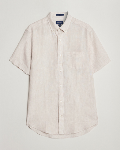 Mies | Lyhythihaiset kauluspaidat | GANT | Regular Fit Striped Linen Short Sleeve Shirt Dry Sand