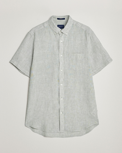 Mies |  | GANT | Regular Fit Striped Linen Short Sleeve Shirt Calamata Green