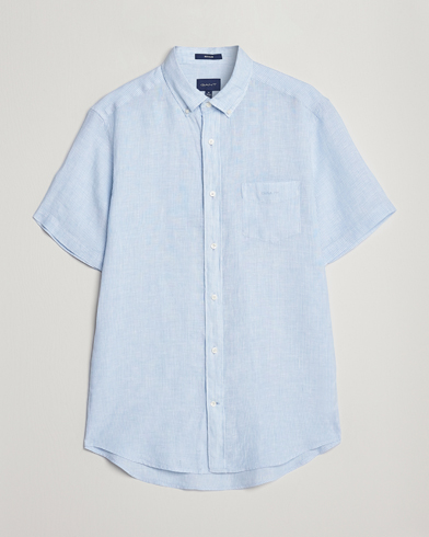 Mies |  | GANT | Regular Fit Striped Linen Short Sleeve Shirt Capri Blue