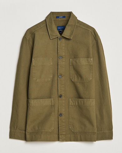 Mies | Overshirts | GANT | Garment Dyed Cotton/Linen Overshirt Racing Green