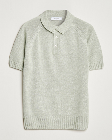 Mies | Gran Sasso | Gran Sasso | Cotton/Linen Knitted Polo Light Green