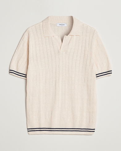 Mies |  | Gran Sasso | Cotton/Linen Structured Knitted Polo Cream