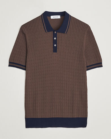 Mies |  | Gran Sasso | Cable Knitted Contrast Polo Dark Brown