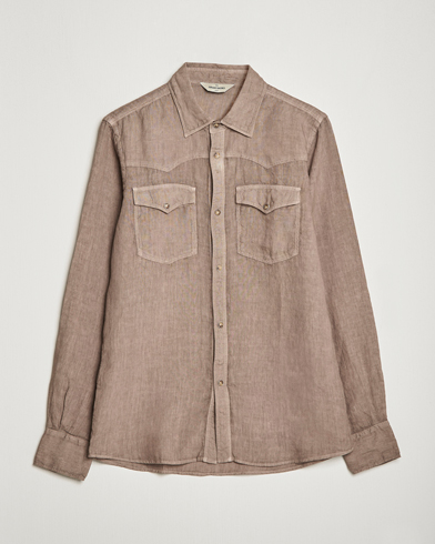 Mies | Pellavapaidat | Gran Sasso | Casual Pocket Linen Shirt Medium Brown