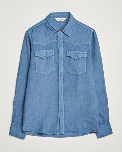 Mies | Gran Sasso | Gran Sasso | Casual Pocket Linen Shirt Blue