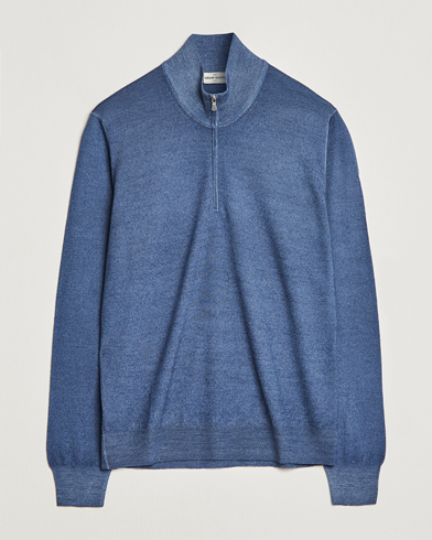 Mies |  | Gran Sasso | Summer Merino Half Zip Sweater Blue Melange