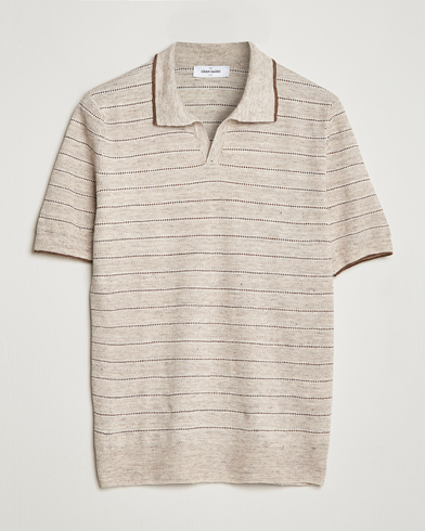 Mies | Gran Sasso | Gran Sasso | Structured Striped Knitted Linen Polo Beige