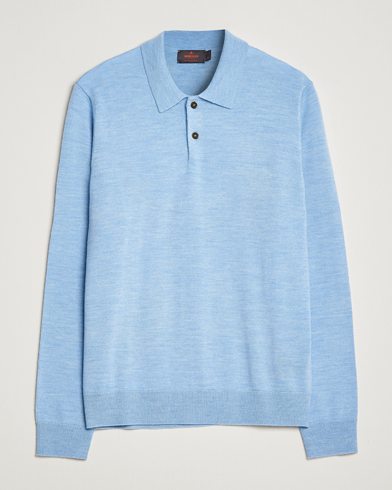 Mies |  | Morris | Merino Knitted Polo Light Blue