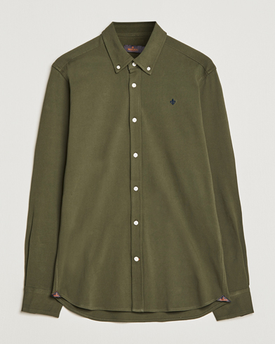 Mies |  | Morris | Ivory Jersey Button Down Shirt Green