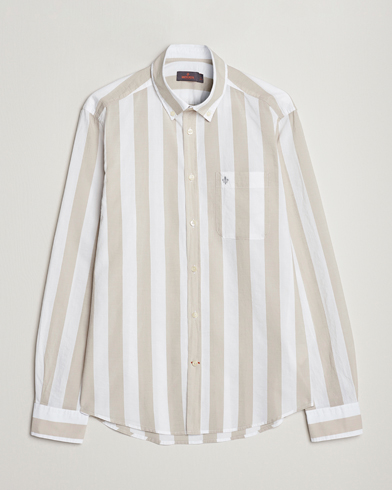 Mies | Uutuudet | Morris | Cotton Blockstripe Button Down Shirt Khaki/White